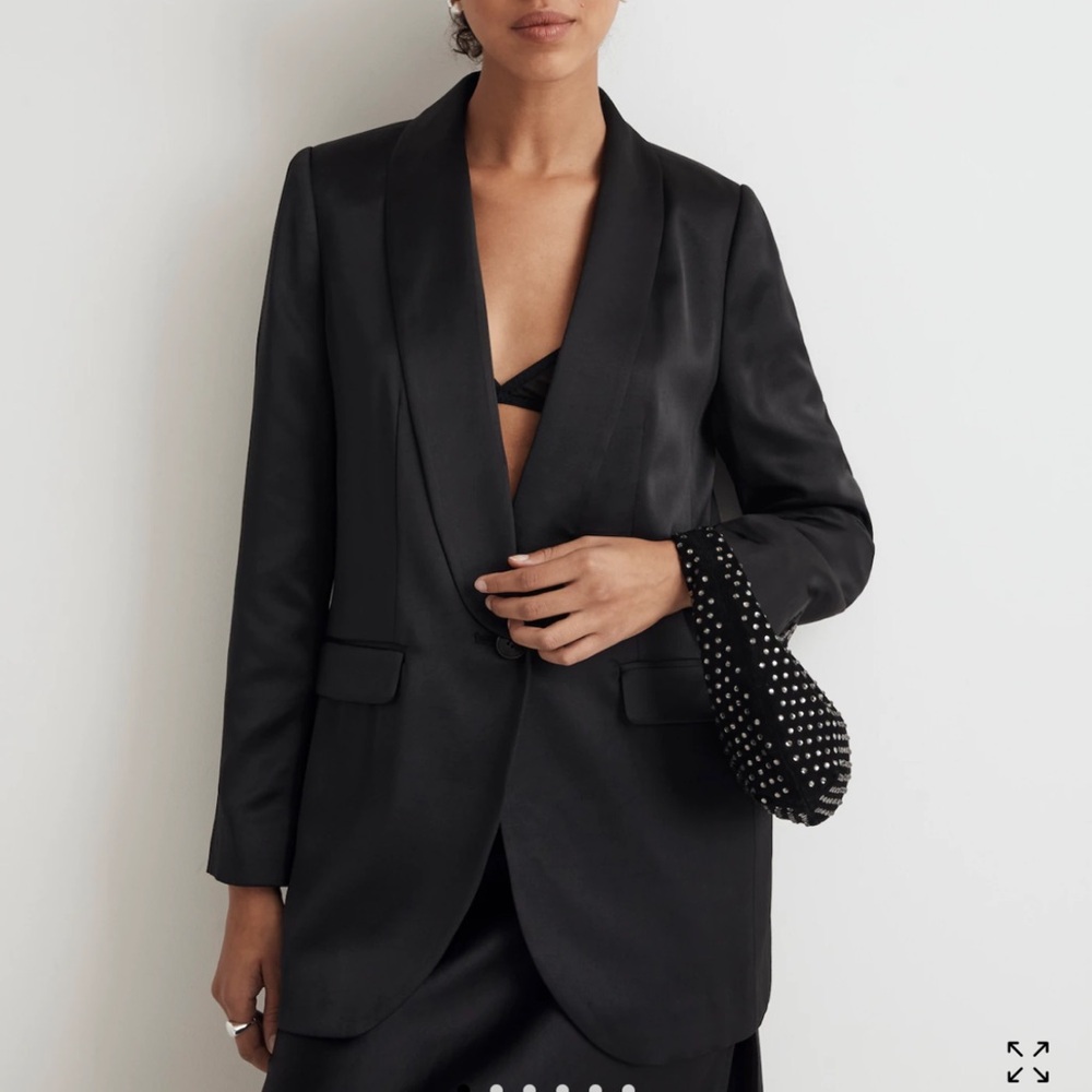 Madewell $188 Satin Oversized Blazer in Black Size 00